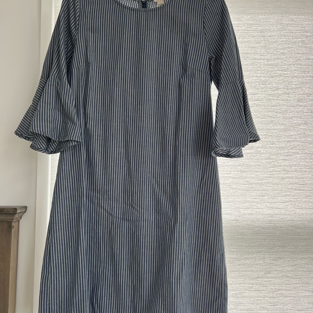 J. Crew Factory Navy Striped Long Sleeve Dress